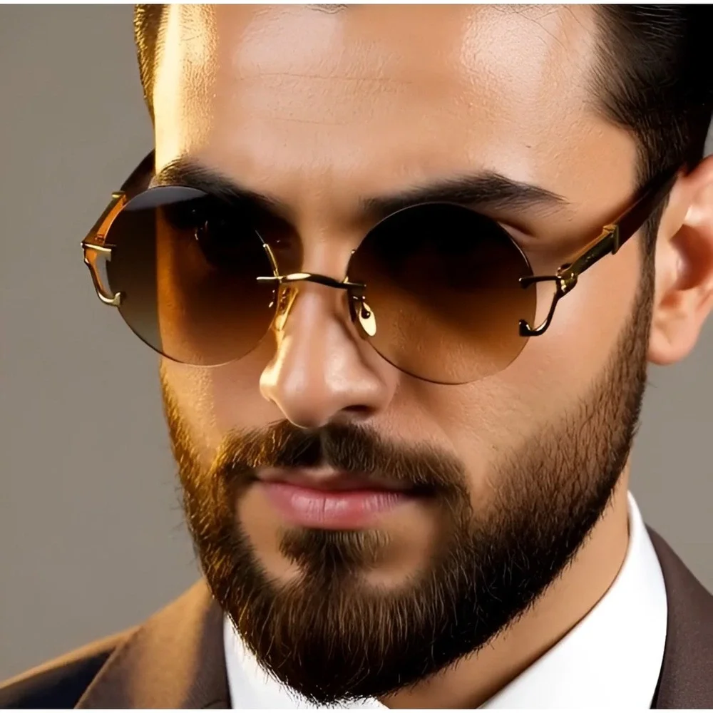 Sunglasses Classic UV400 Protection Gold‎ Frameless Retro Shades Circle Lentes